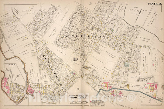 Historic Map : Providence (R.I.), City Atlas Map, Plate 13. Parts of Wards 7 & 10, Providence. 1882 - Vintage Wall Art