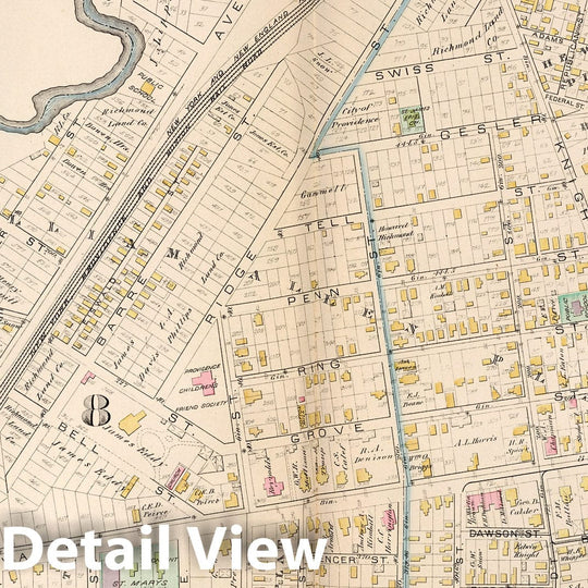 Historic Map : Providence (R.I.), City Atlas Map, Plate 14. Parts of Wards 4, 7, 8, 10, Providence. 1882 - Vintage Wall Art