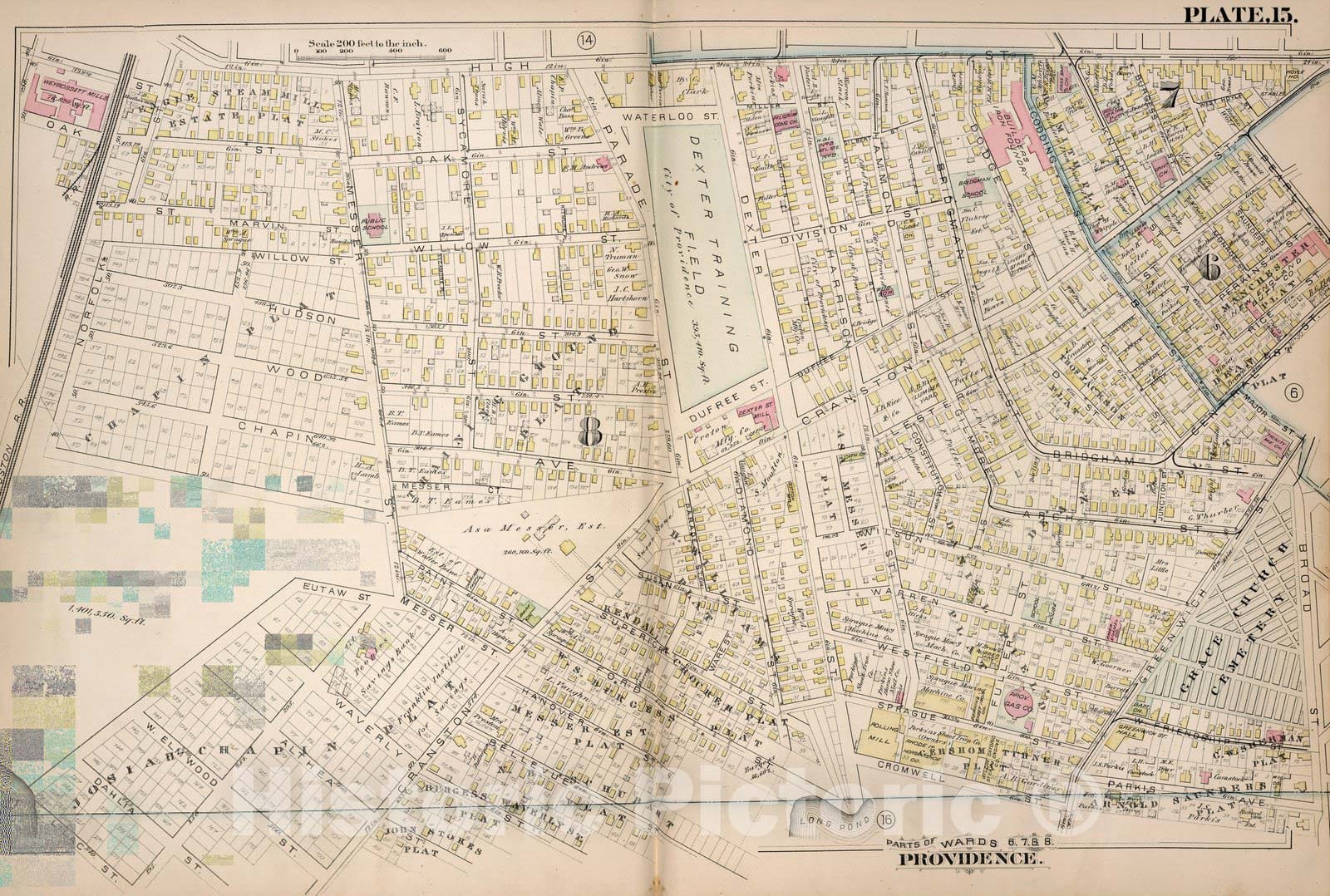 Historic Map : Providence (R.I.), City Atlas Map, Plate 15. Parts of Wards 6, 7, 8, Providence. 1882 - Vintage Wall Art