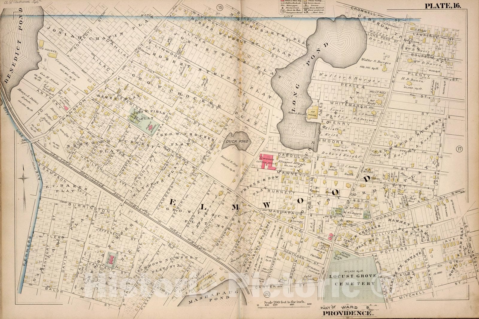 Historic Map : Providence (R.I.), City Atlas Map, Plate 16. Part of Ward 9, Providence. 1882 - Vintage Wall Art