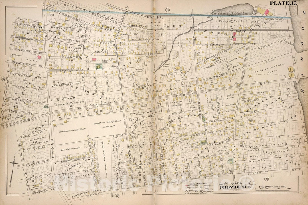 Historic Map : Providence (R.I.), City Atlas Map, Plate 17. Part of Ward 9, Providence. 1882 - Vintage Wall Art