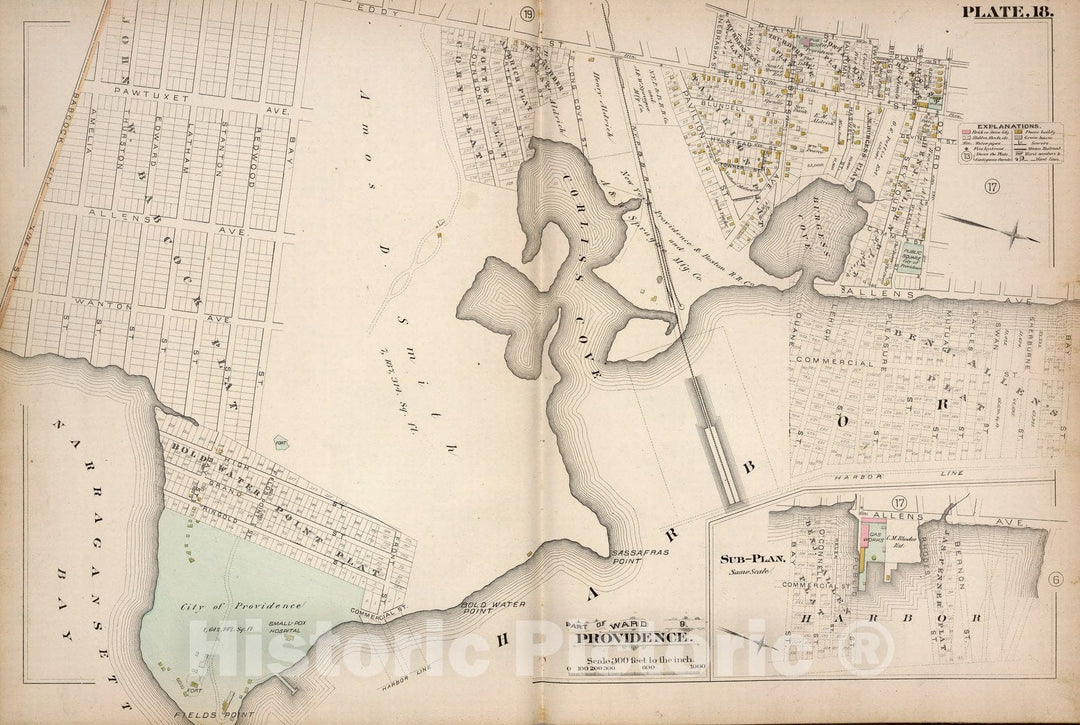 Historic Map : Providence (R.I.), City Atlas Map, Plate 18. Part of Ward 9, Providence. 1882 - Vintage Wall Art