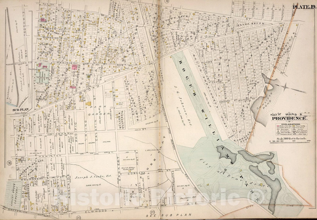 Historic Map : Providence (R.I.), City Atlas Map, Plate 19. Part of Ward 9, Providence. 1882 - Vintage Wall Art