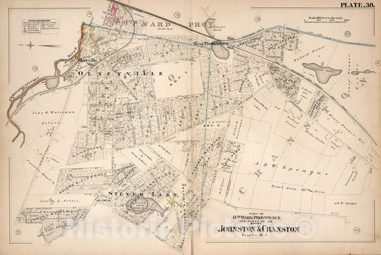 Historic Map : Providence (R.I.), City Atlas Map, Plate 38. Part of 8th Ward, Providence and Parts of the Towns Johnston & Cranston 1882 - Vintage Wall Art