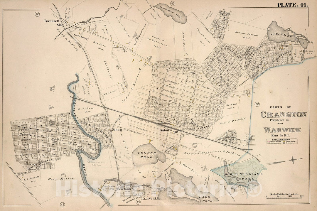 Historic Wall Map : Cranston (R.I.), City Atlas Map, Plate 41. Parts of Cranston, Providence Co. and Warwick, Kent Co, R.I. 1882 - Vintage Wall Art