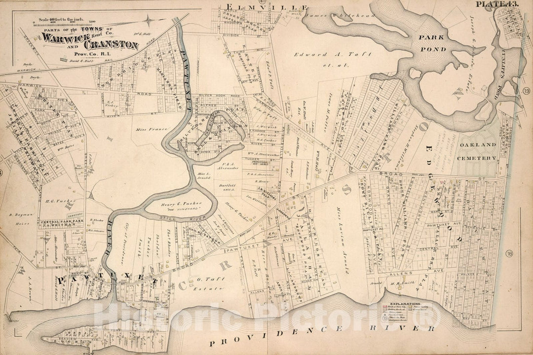 Historic Map : Warwick (R.I.), City Atlas Map, Plate 43. Parts of the Towns of Warwick, Kent Co. and Cranston, Prov. Co, R.I. 1882 - Vintage Wall Art