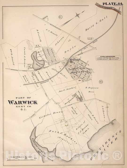 Historic Map : Warwick (R.I.), City Atlas Map, Plate 44. Part of Warwick, Kent Co, R.I. 1882 - Vintage Wall Art