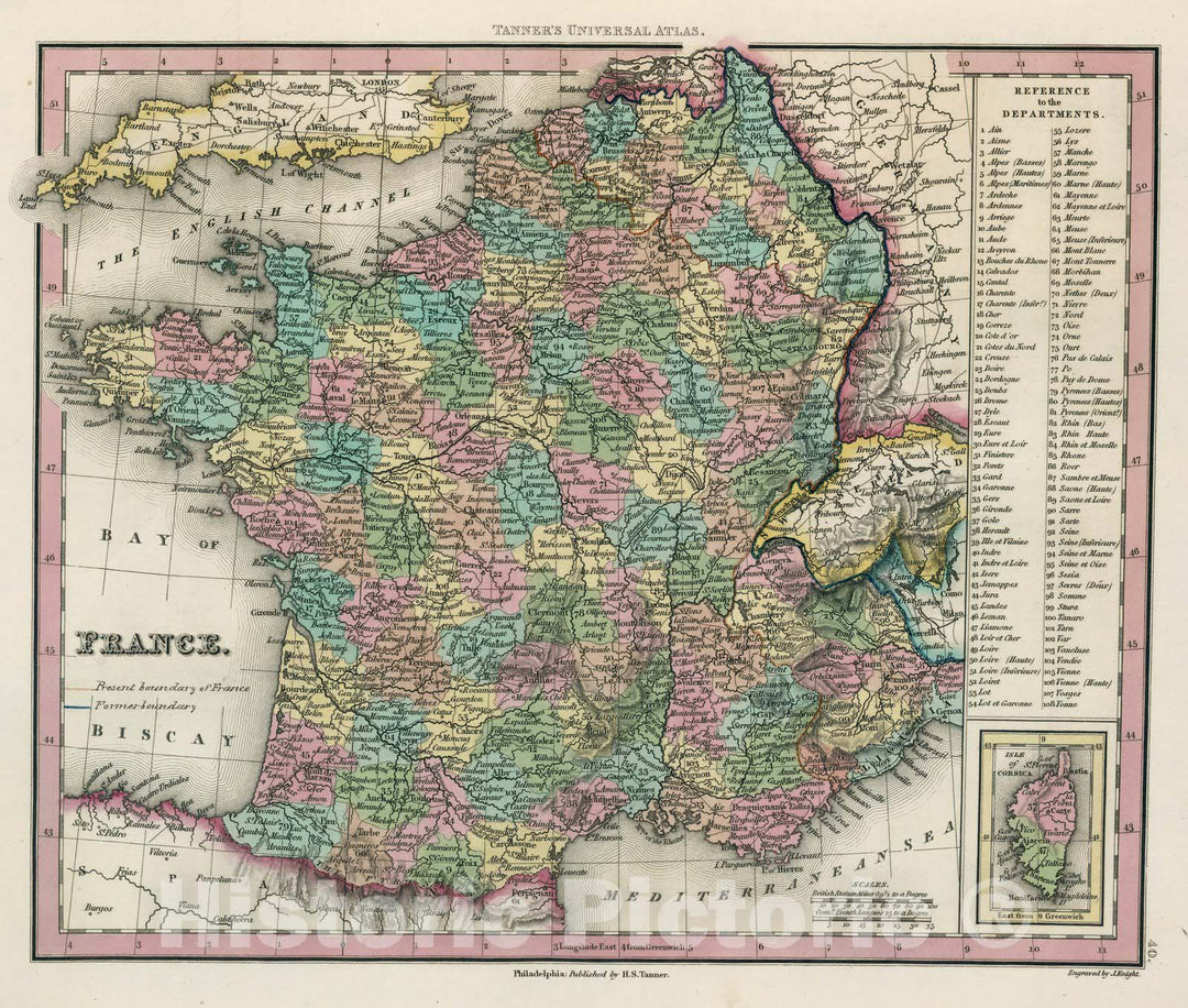 Historic Map : World Atlas Map, France. 1833 - Vintage Wall Art