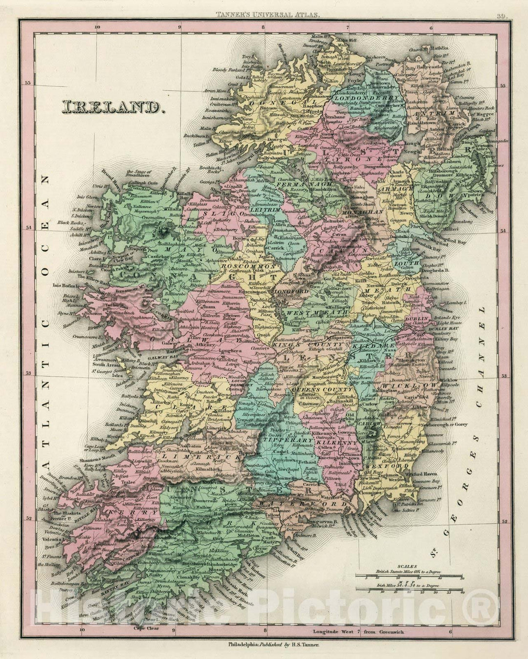 Historic Map : World Atlas Map, Ireland. 1833 - Vintage Wall Art