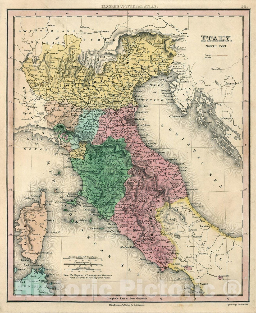 Historic Map : World Atlas Map, Italy. North Part. 1833 - Vintage Wall Art