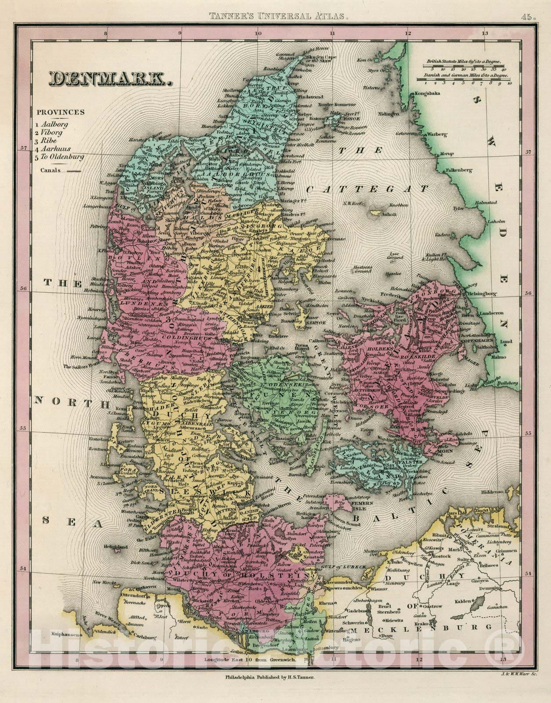 Historic Map : World Atlas Map, Denmark. 1833 - Vintage Wall Art