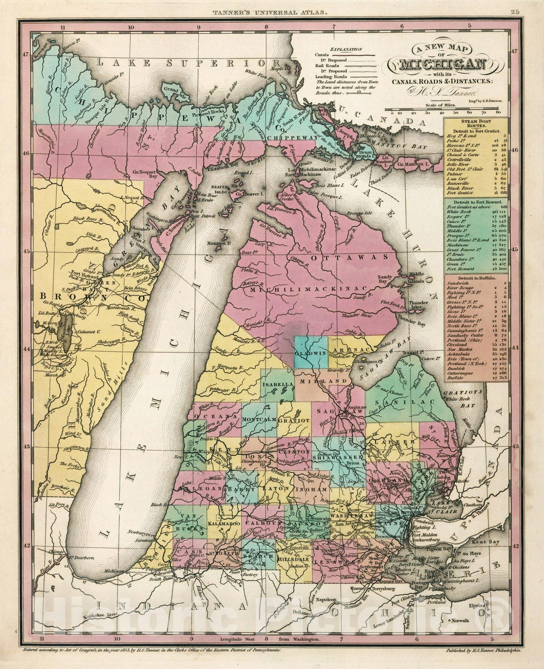 Historic Map : World Atlas Map, Michigan. 1833 - Vintage Wall Art