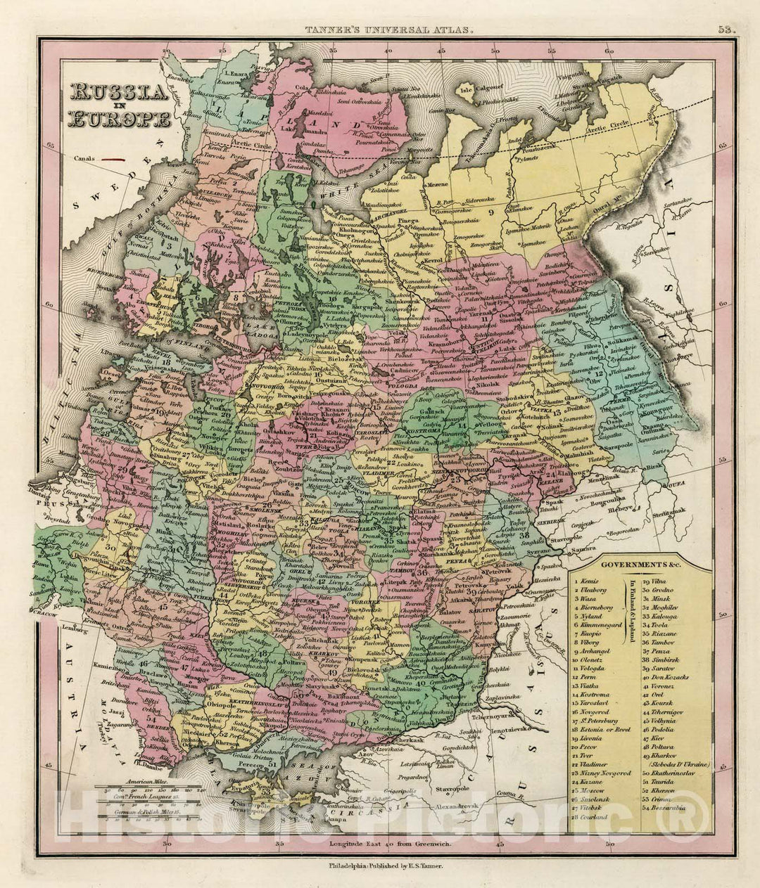 Historic Map : World Atlas Map, Russia in Europe. 1833 - Vintage Wall Art