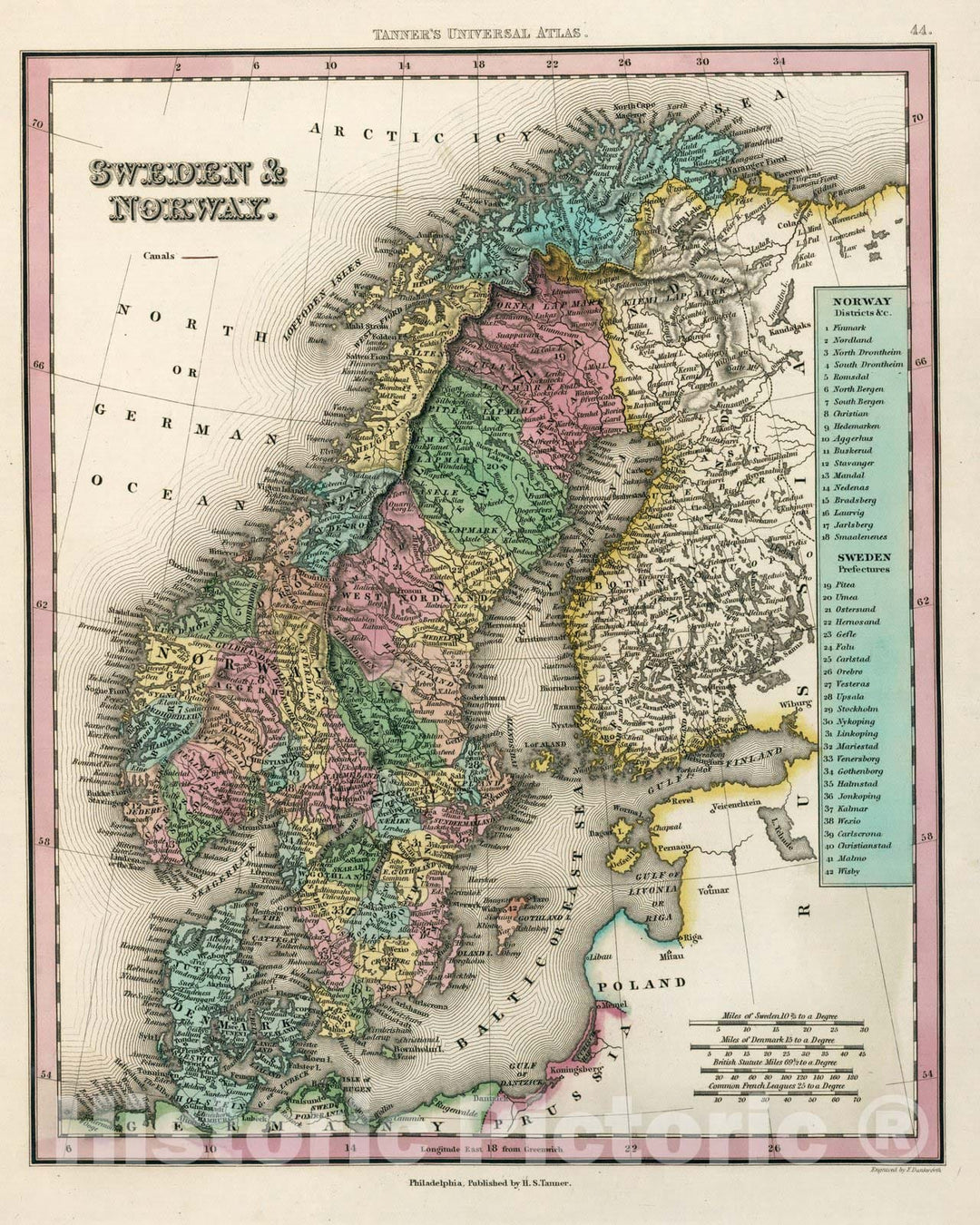 Historic Map : World Atlas Map, Sweden & Norway. 1833 - Vintage Wall Art