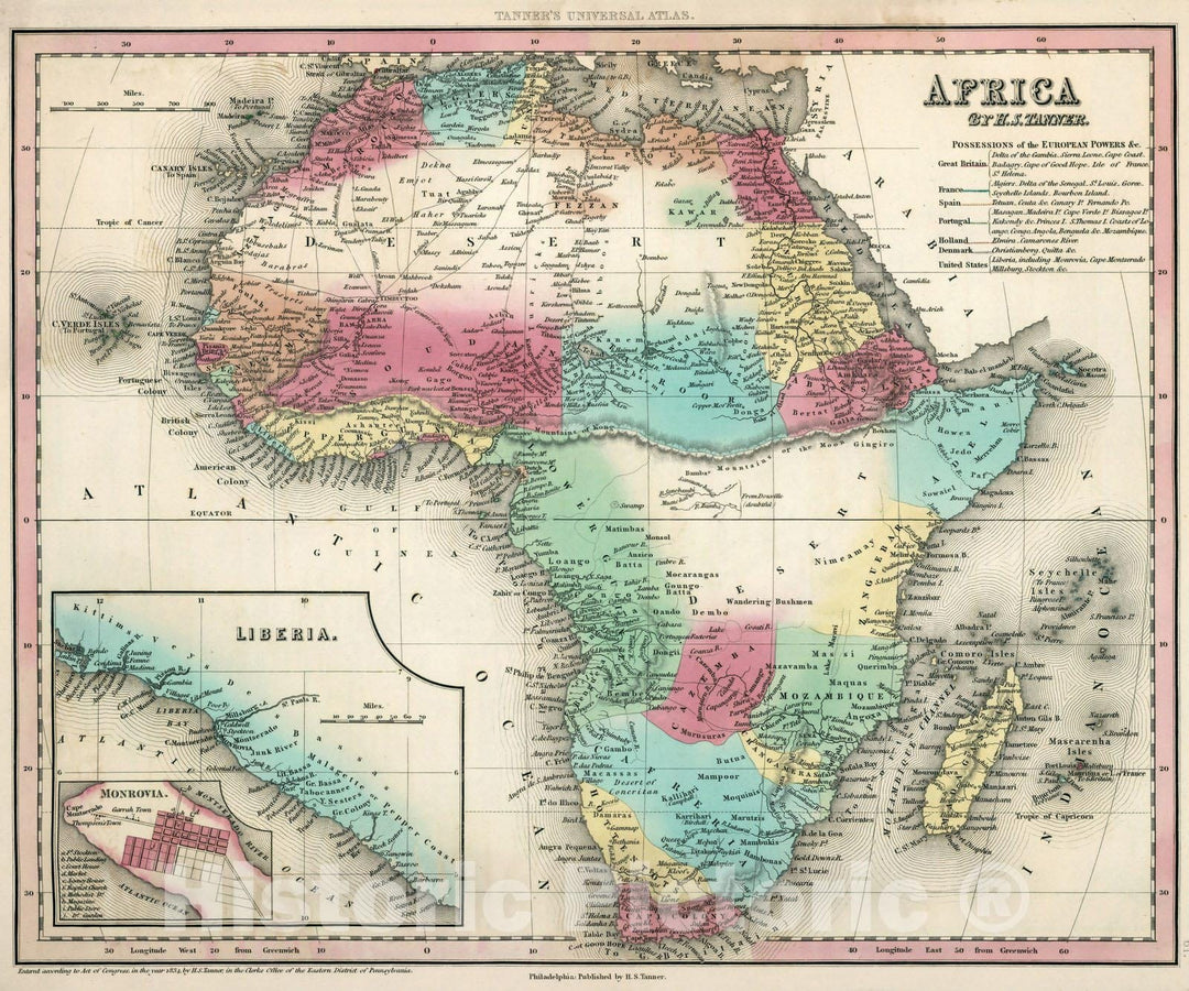 Historic Map : World Atlas Map, Africa. 1834 - Vintage Wall Art