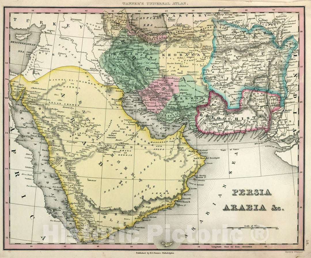 Historic Map : World Atlas Map, Persia and Arabia. 1835 - Vintage Wall Art