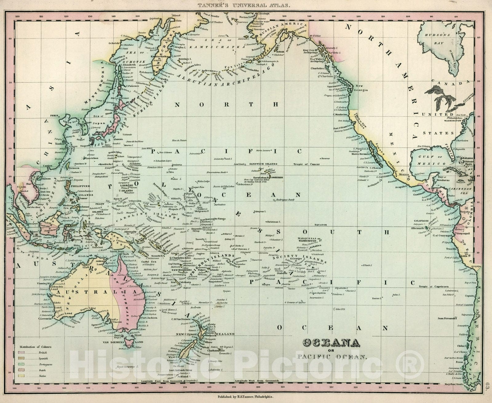 Historic Map : World Atlas Map, Oceana or Pacific Ocean. 1836 v2