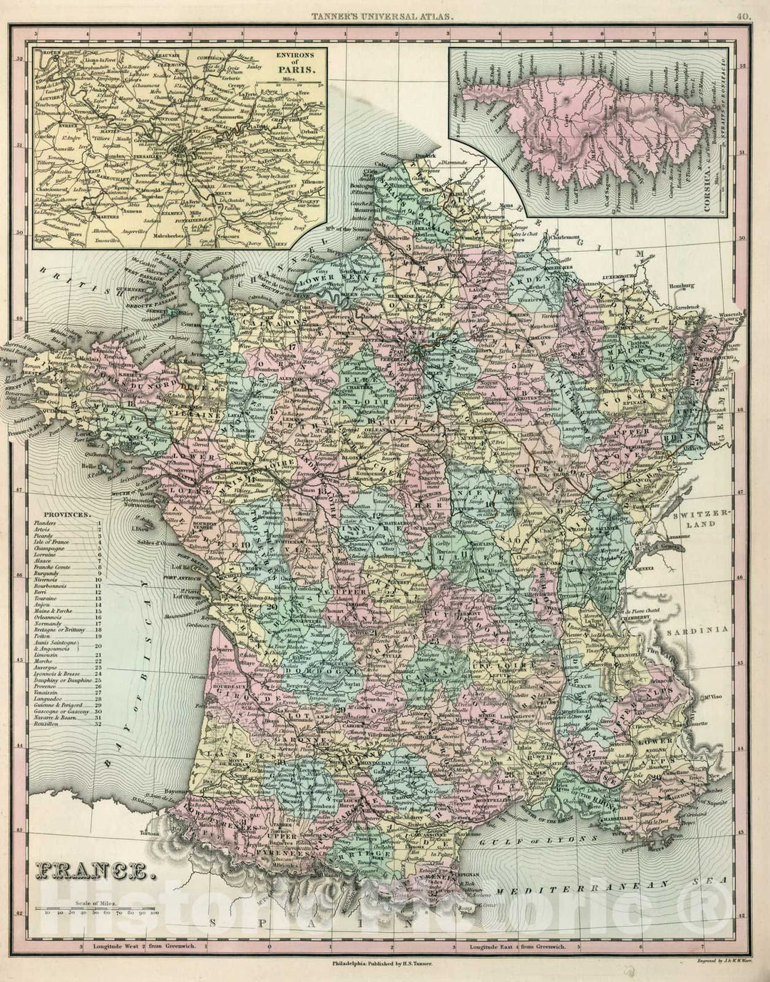 Historic Map : World Atlas Map, France. 1836 - Vintage Wall Art