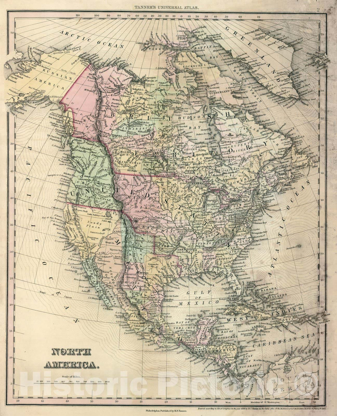 Historic Map : World Atlas Map, North America. 1836 - Vintage Wall Art