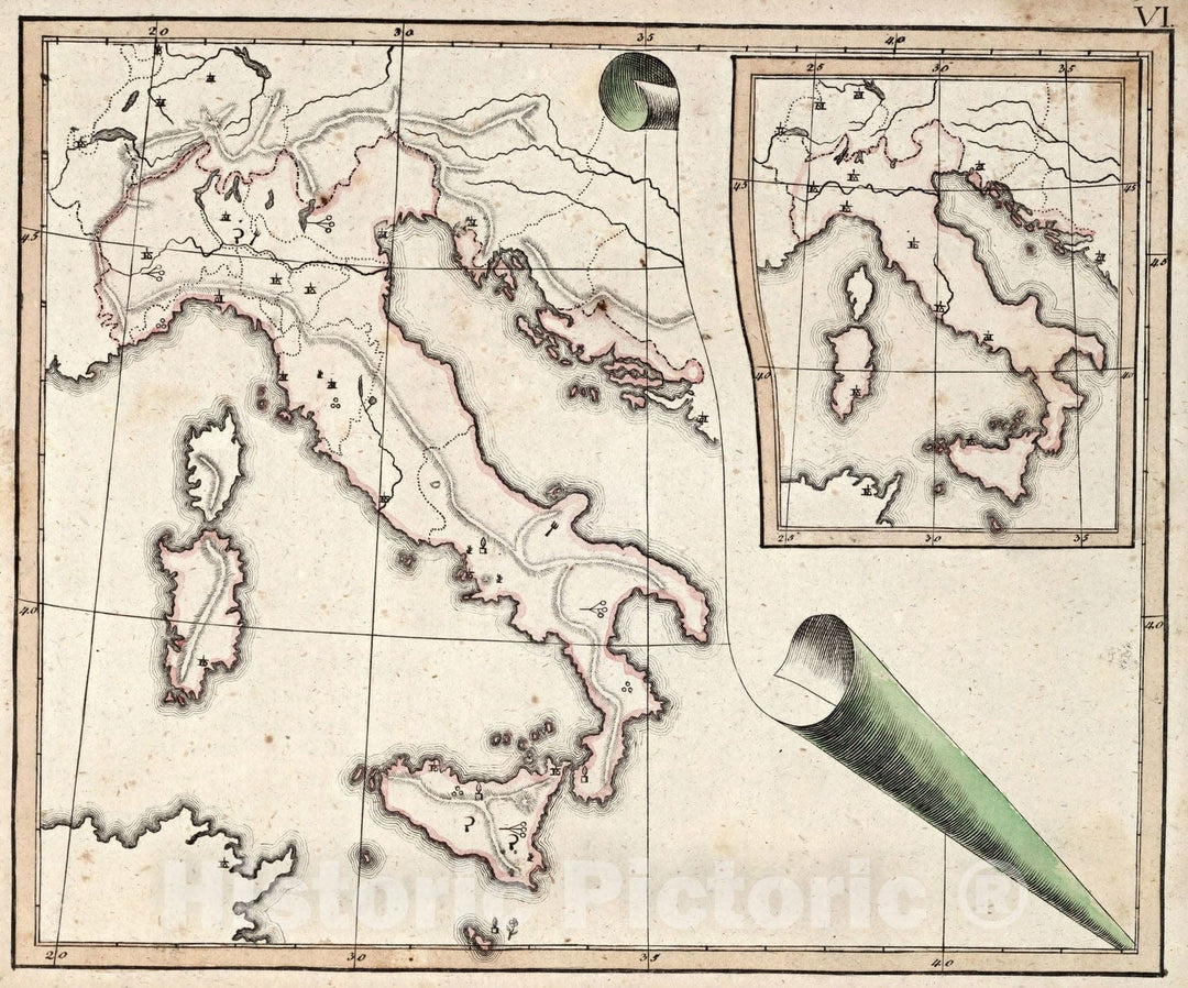 Historic Map : School Atlas Map, Italy. 1799 - Vintage Wall Art