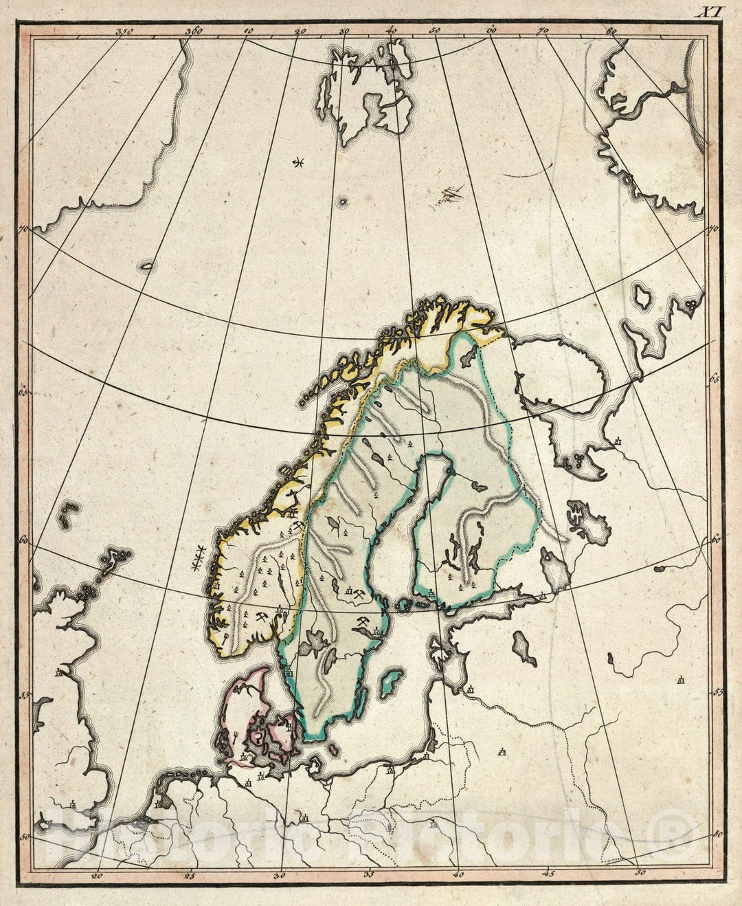 Historic Map : School Atlas Map, Norway, Sweden, and Denmark. 1799 - Vintage Wall Art