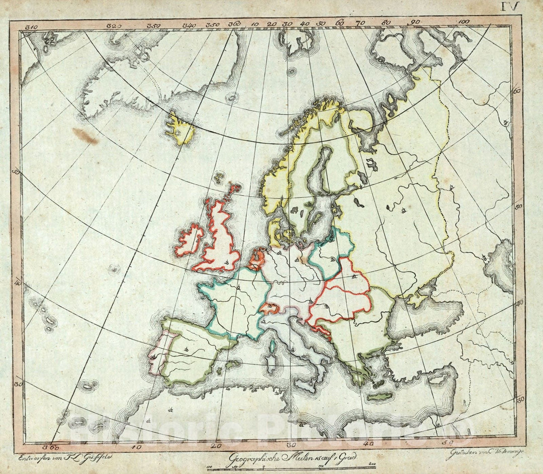 Historic Map : School Atlas Map, Europe. 1801 - Vintage Wall Art