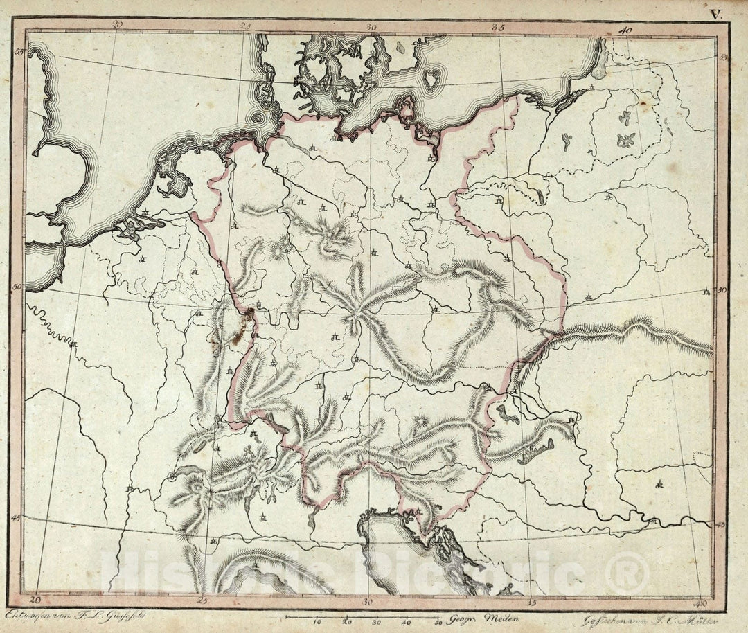 Historic Map : School Atlas Map, Central Europe. 1801 - Vintage Wall Art