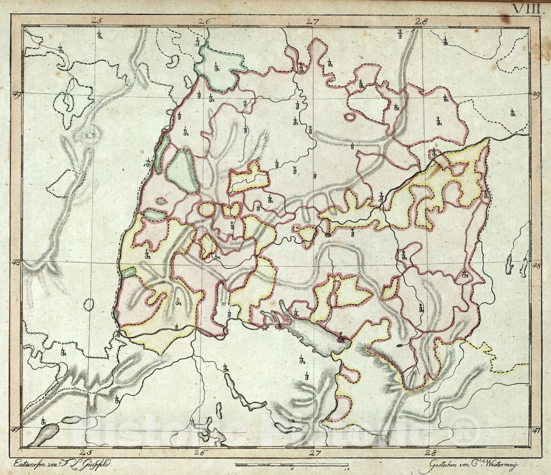 Historic Map : School Atlas Map, Swabia District, Germany 1801 - Vintage Wall Art