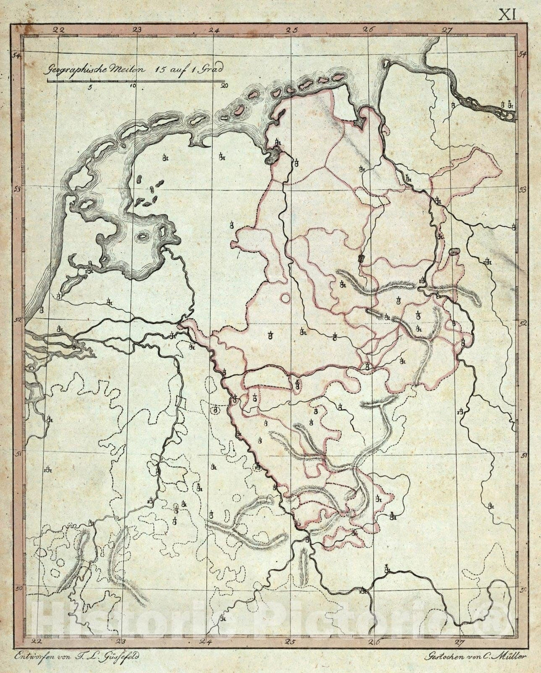 Historic Map : School Atlas Map, Westphalia District, Germany. 1801 - Vintage Wall Art