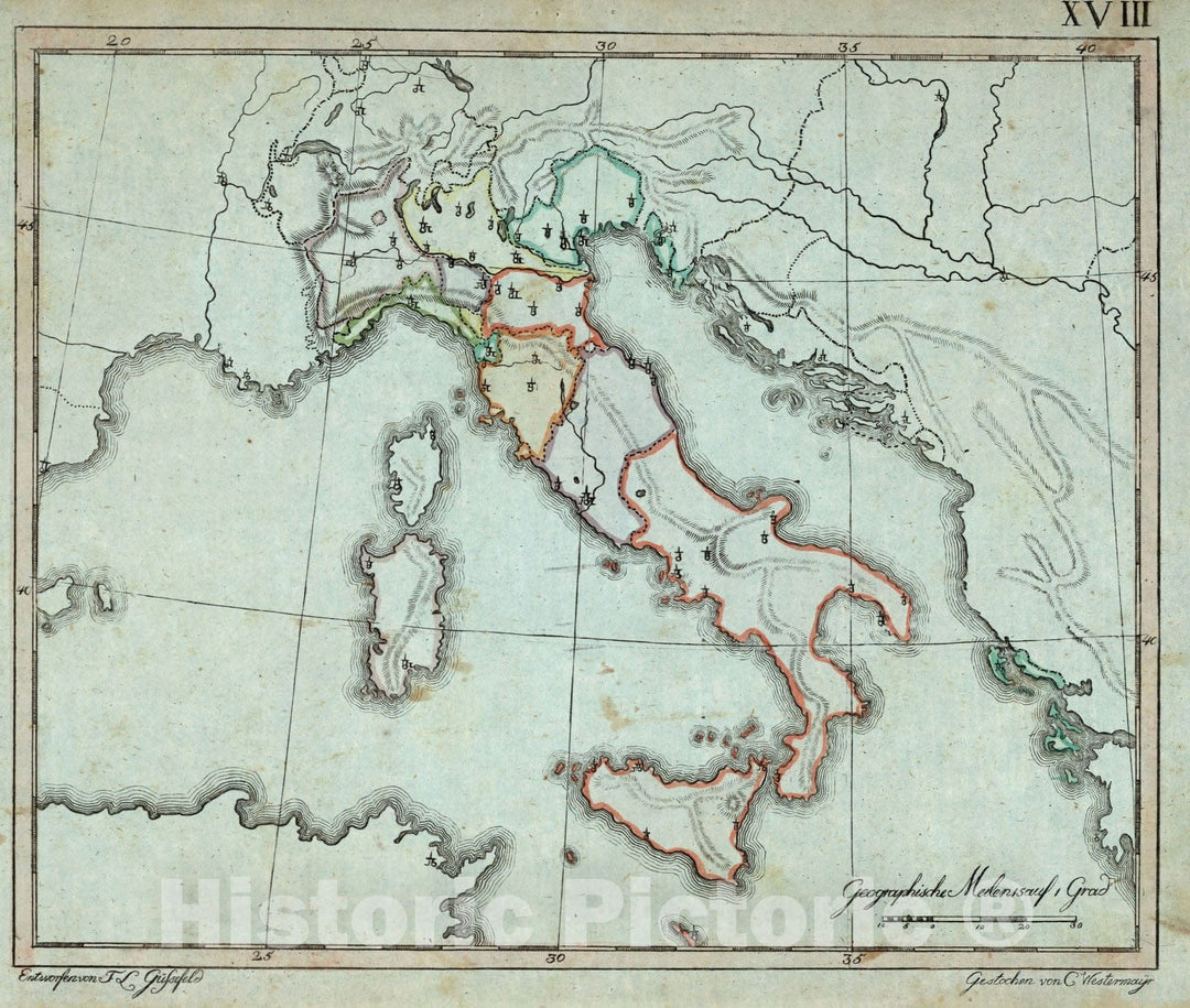 Historic Map : School Atlas Map, Italy. 1801 - Vintage Wall Art