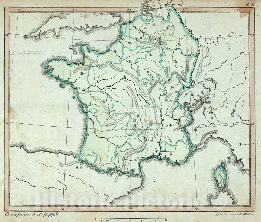 Historic Map : School Atlas Map, France. 1801 - Vintage Wall Art