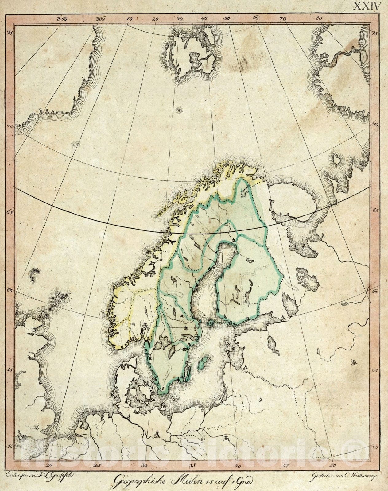 Historic Map : School Atlas Map, Norway and Sweden. 1801 - Vintage Wall Art