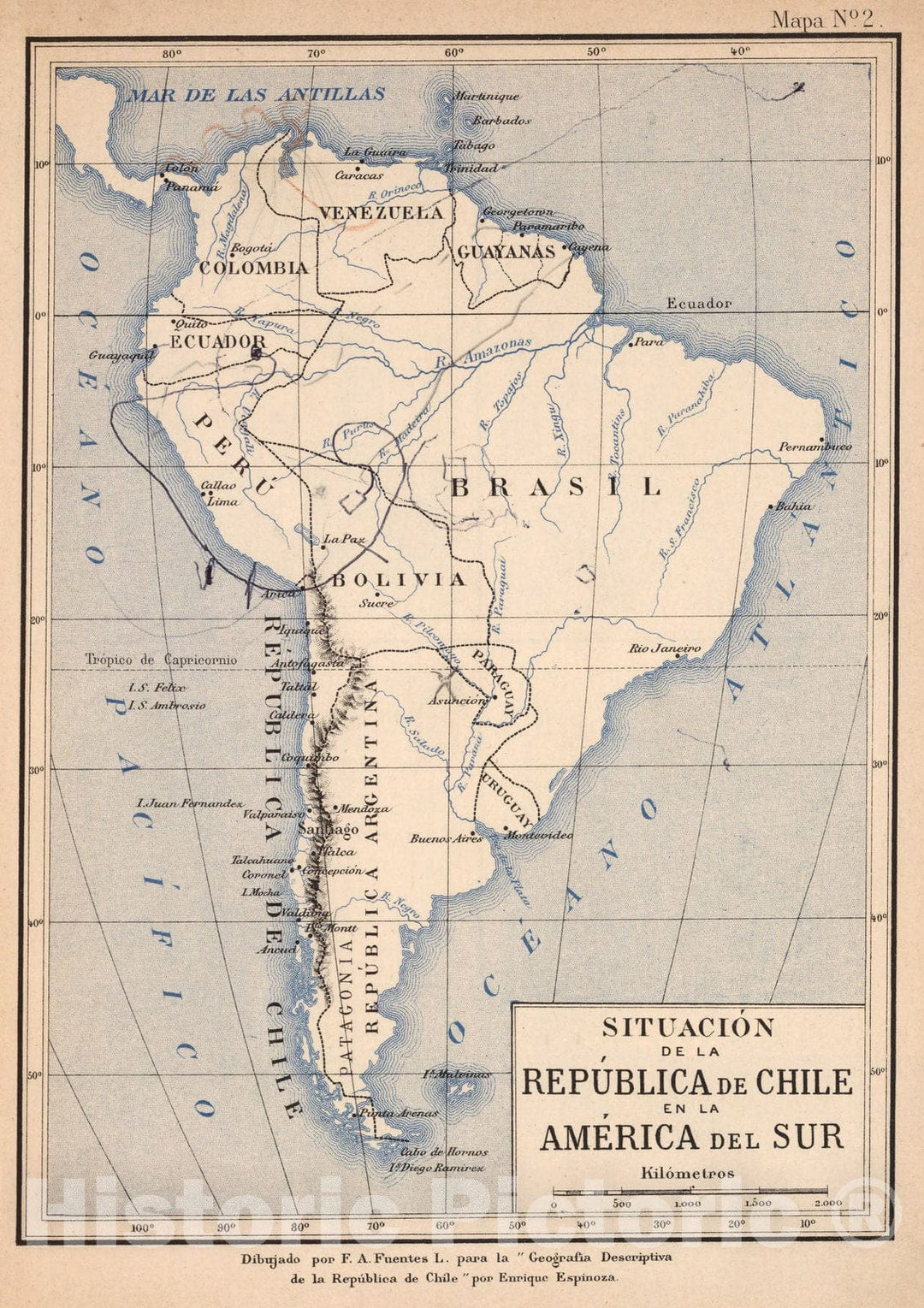 Historic Map : Chile, Mapa No. 2. Situacion de la Republica de Chile en la America del Sur, 1903 , Vintage Wall Art