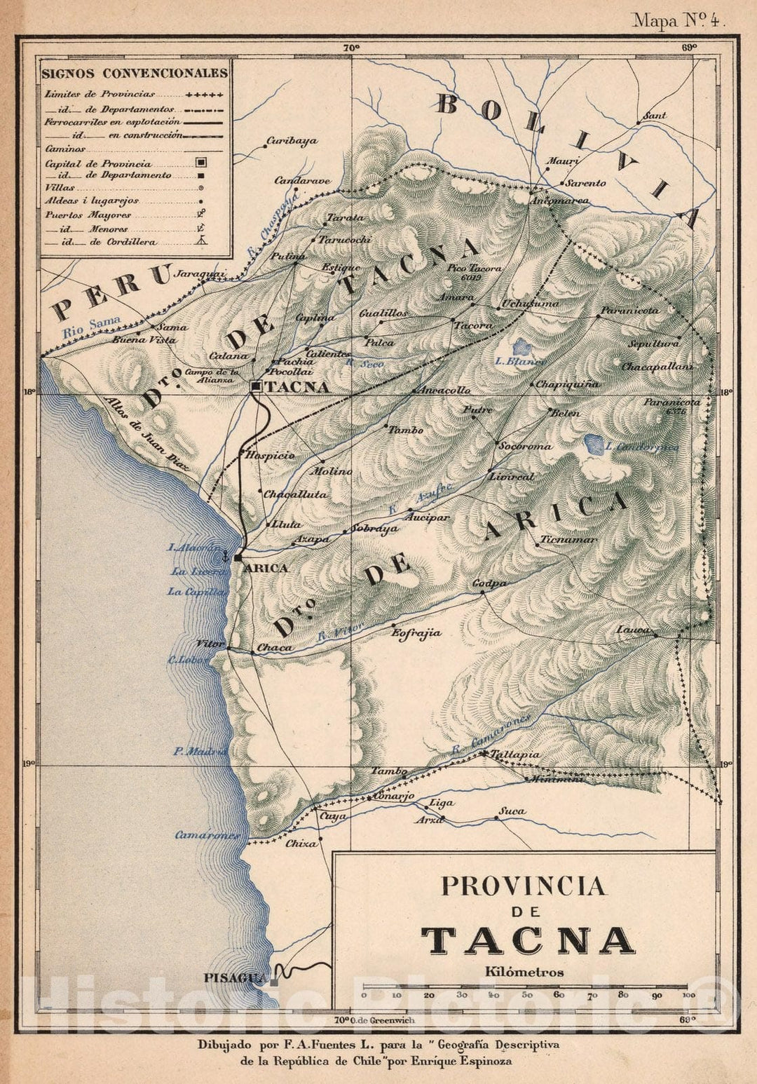 Historic Map : Chile, Mapa No. 4. Provincia de Tacna, 1903 , Vintage Wall Art