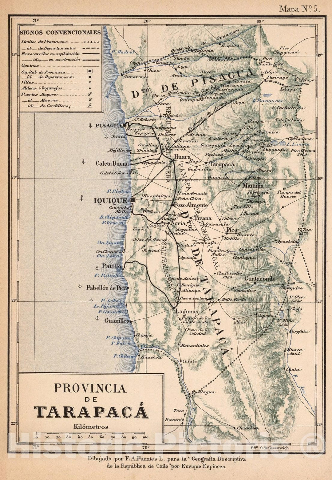 Historic Map : Chile, Mapa No. 5. Provincia de Tarapaca, 1903 , Vintage Wall Art