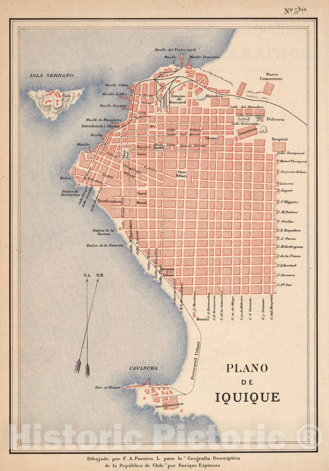 Historic Map : Chile, Mapa No. 5 bis. Plano de Iquique, 1903 , Vintage Wall Art