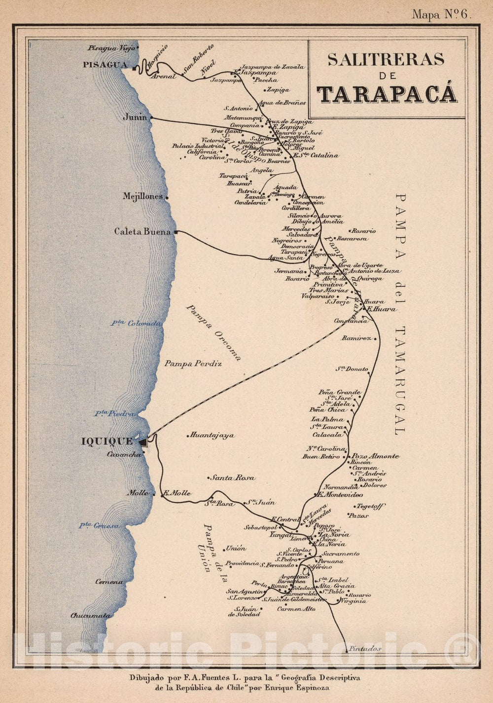 Historic Map : Chile, Mapa No. 6. Salitreras de Tarapaca, 1903 , Vintage Wall Art