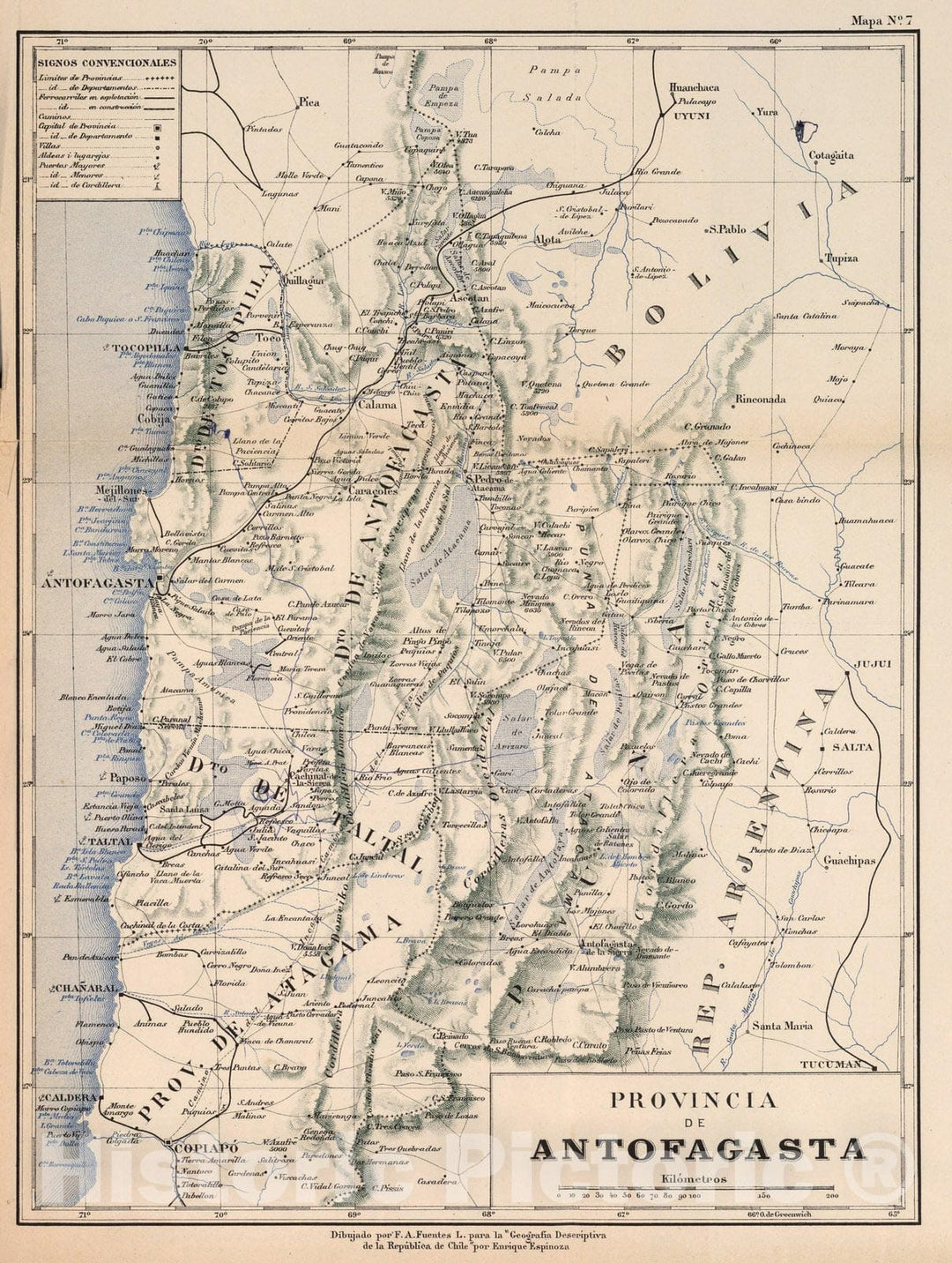 Historic Map : Chile, Mapa No. 7. Provincia de Antofagasta, 1903, , Vintage Wall Art