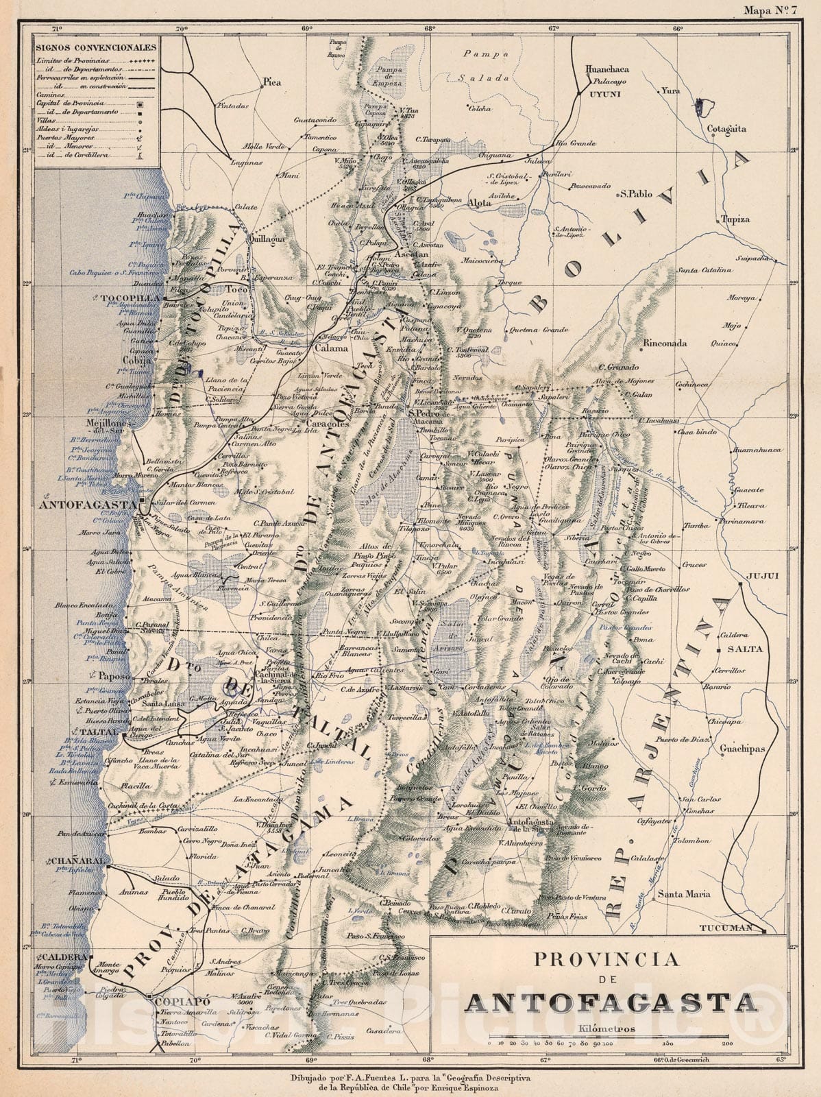 Historic Map : Chile, Mapa No. 7. Provincia de Antofagasta, 1903, , Vintage Wall Art