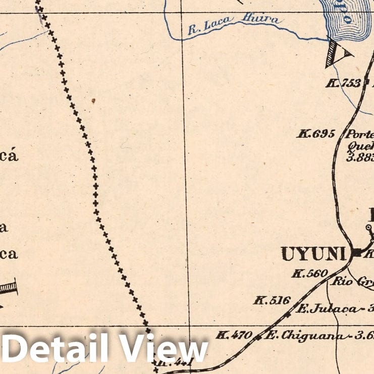 Historic Map : Chile, Mapa No. 8. Ferrocarril de Antofagasta a Oruro i de Uyuni a Pulacayo, 1903 , Vintage Wall Art