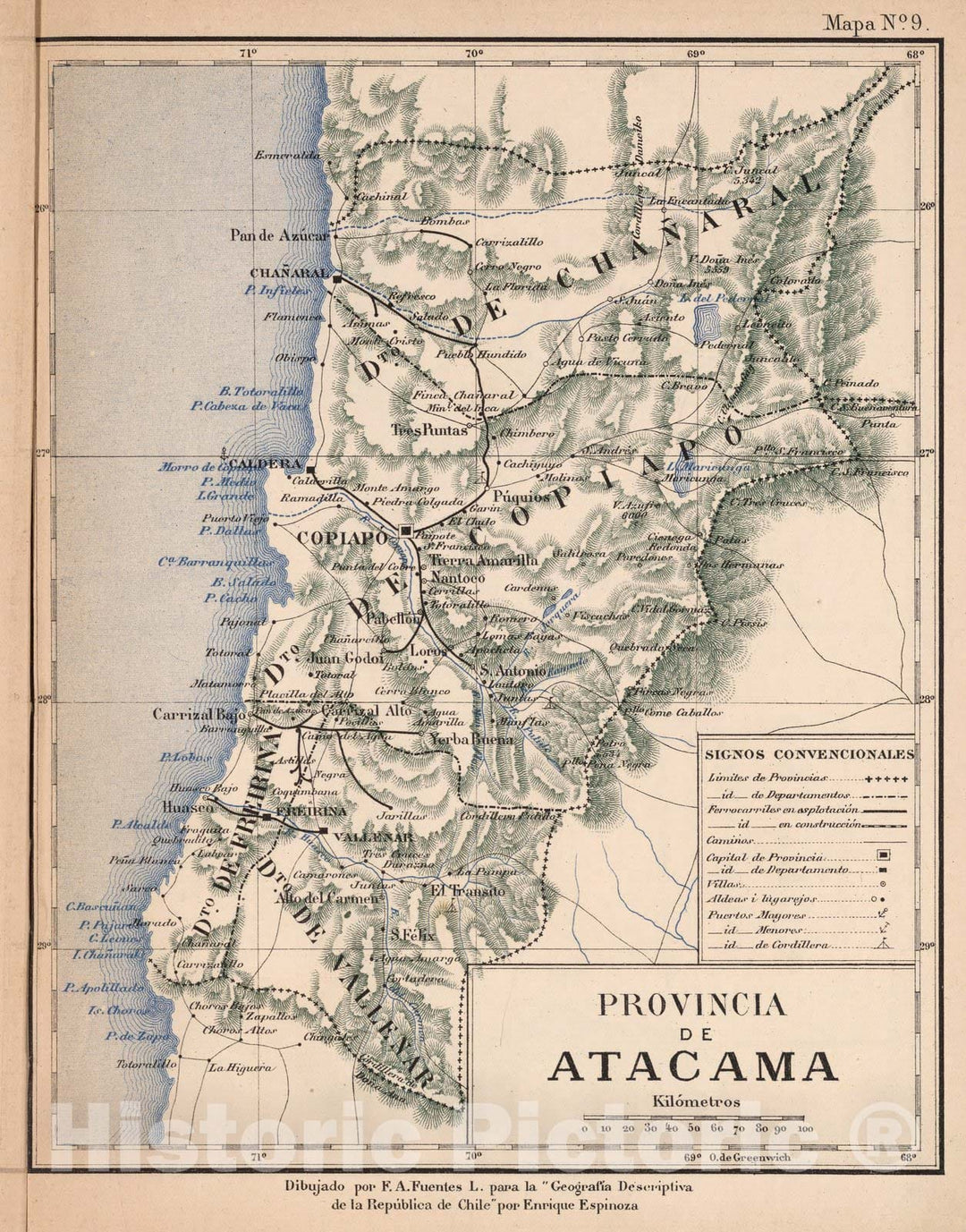 Historic Map : Chile, Mapa No. 9. Provincia de Atacama, 1903 , Vintage Wall Art