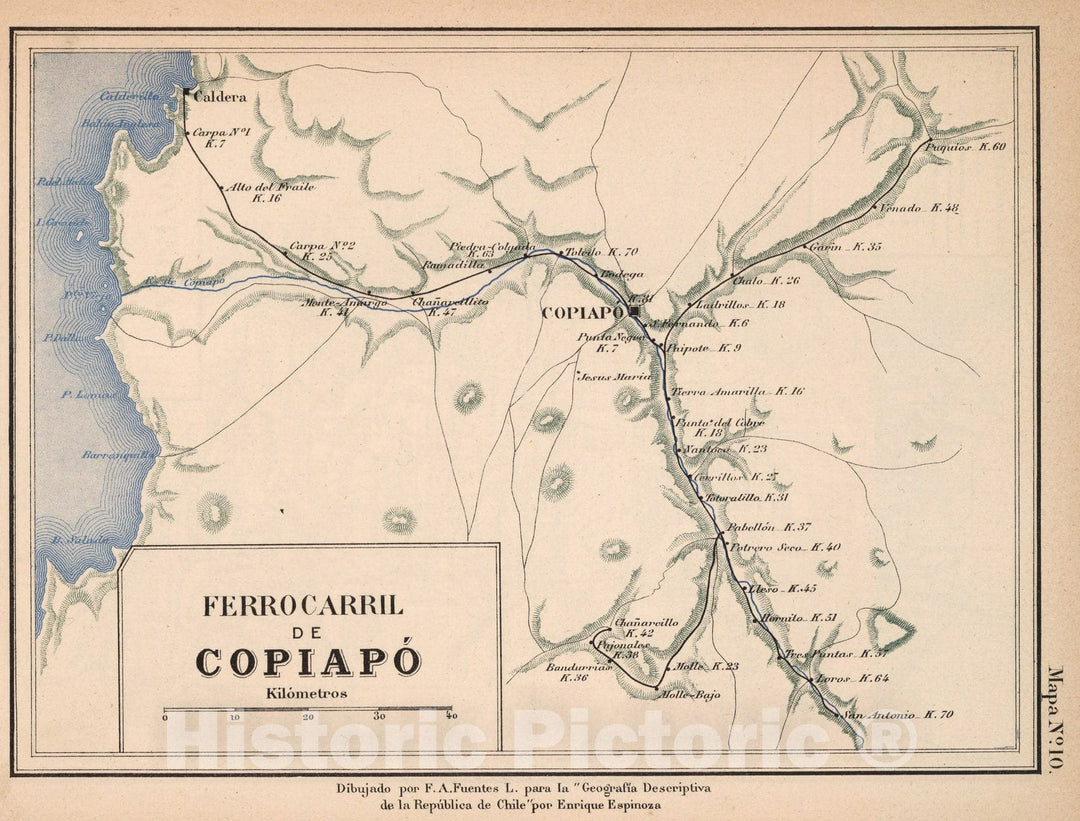 Historic Map : Chile, Mapa No. 10. Ferrocarril de Copiapo, 1903 , Vintage Wall Art