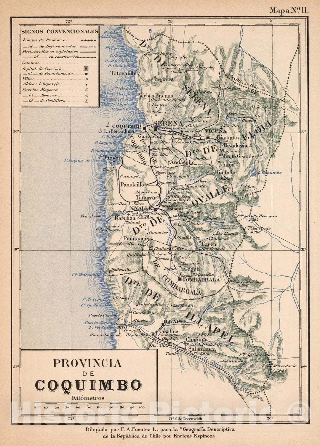 Historic Map : Chile, Mapa No. 11. Provincia de Coquimbo, 1903 , Vintage Wall Art