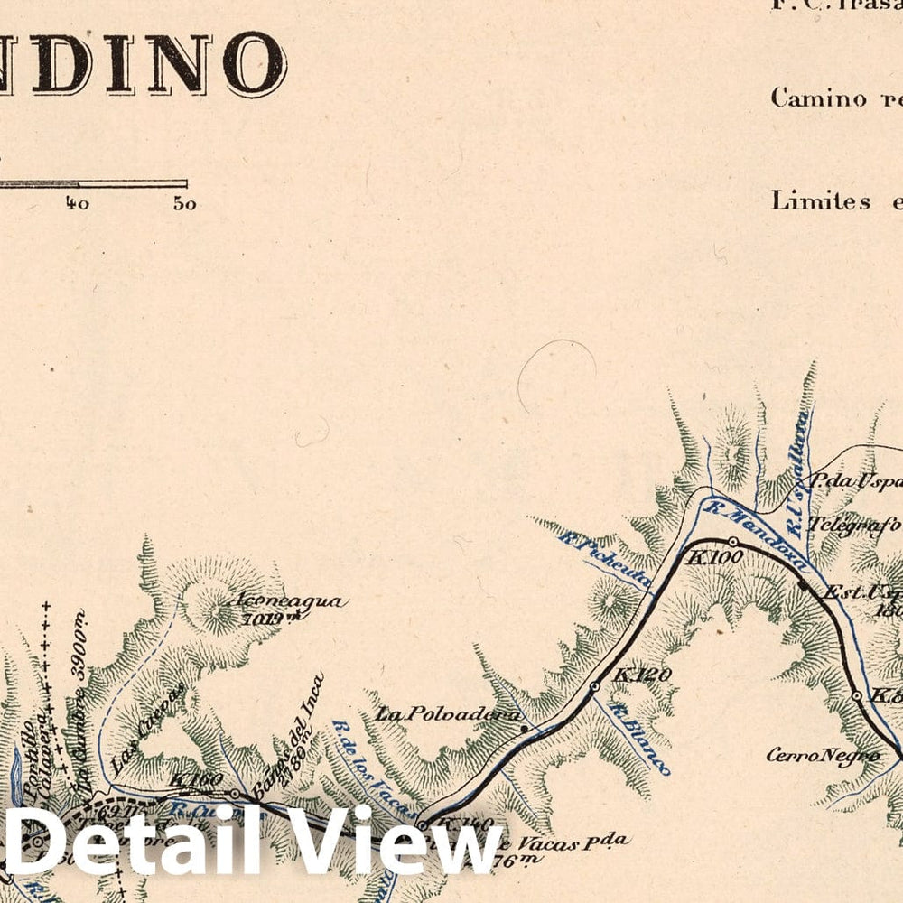 Historic Map : Chile, Mapa No. 13. Plano General del Ferrocarril Trasandino, 1903 , Vintage Wall Art