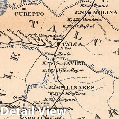 Historic Map : Chile, Mapa No. 16. Ferrocarril de Valparaiso a Santiago, Talcahuano i Termuco, 1903 , Vintage Wall Art