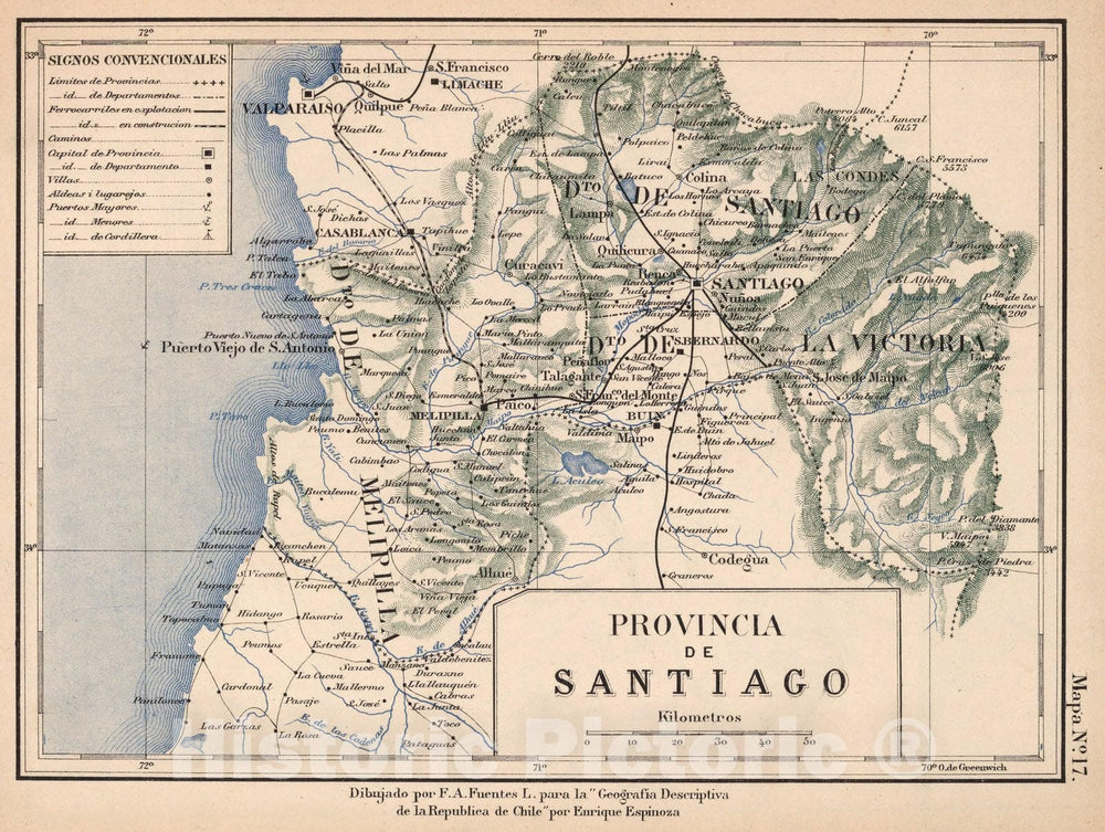 Historic Map : Chile, Mapa No. 17. Provincia de Santiago, 1903 , Vintage Wall Art