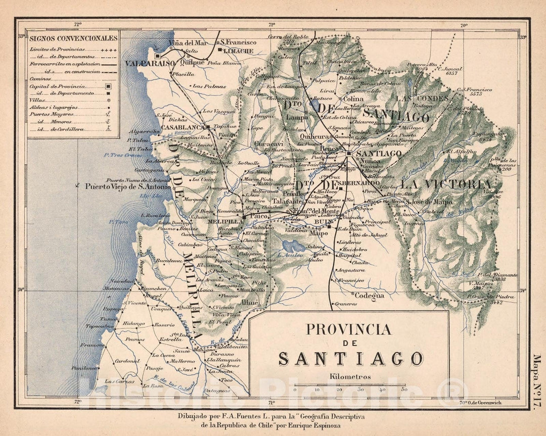 Historic Map : Chile, Mapa No. 17. Provincia de Santiago, 1903 , Vintage Wall Art