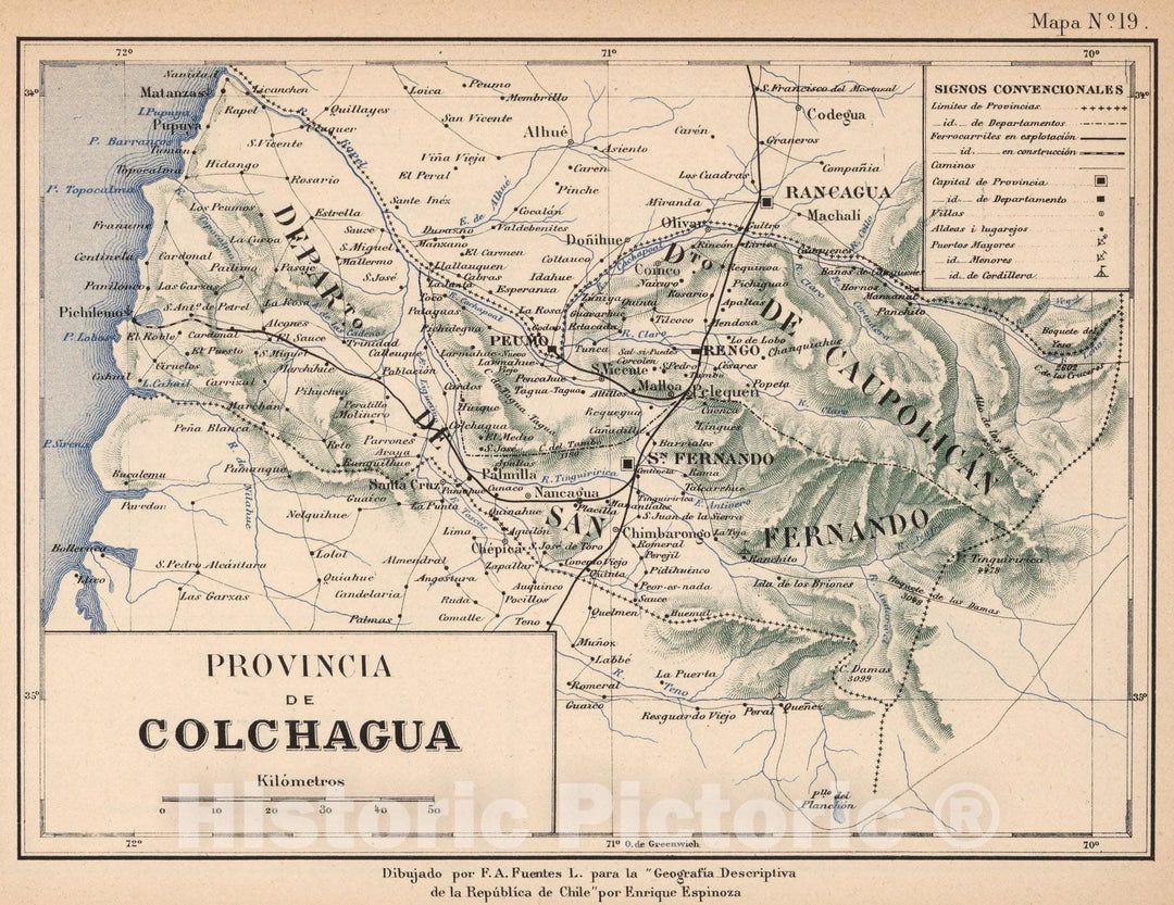 Historic Map : Chile, Mapa No. 19. Provincia de Colchagua, 1903 , Vintage Wall Art