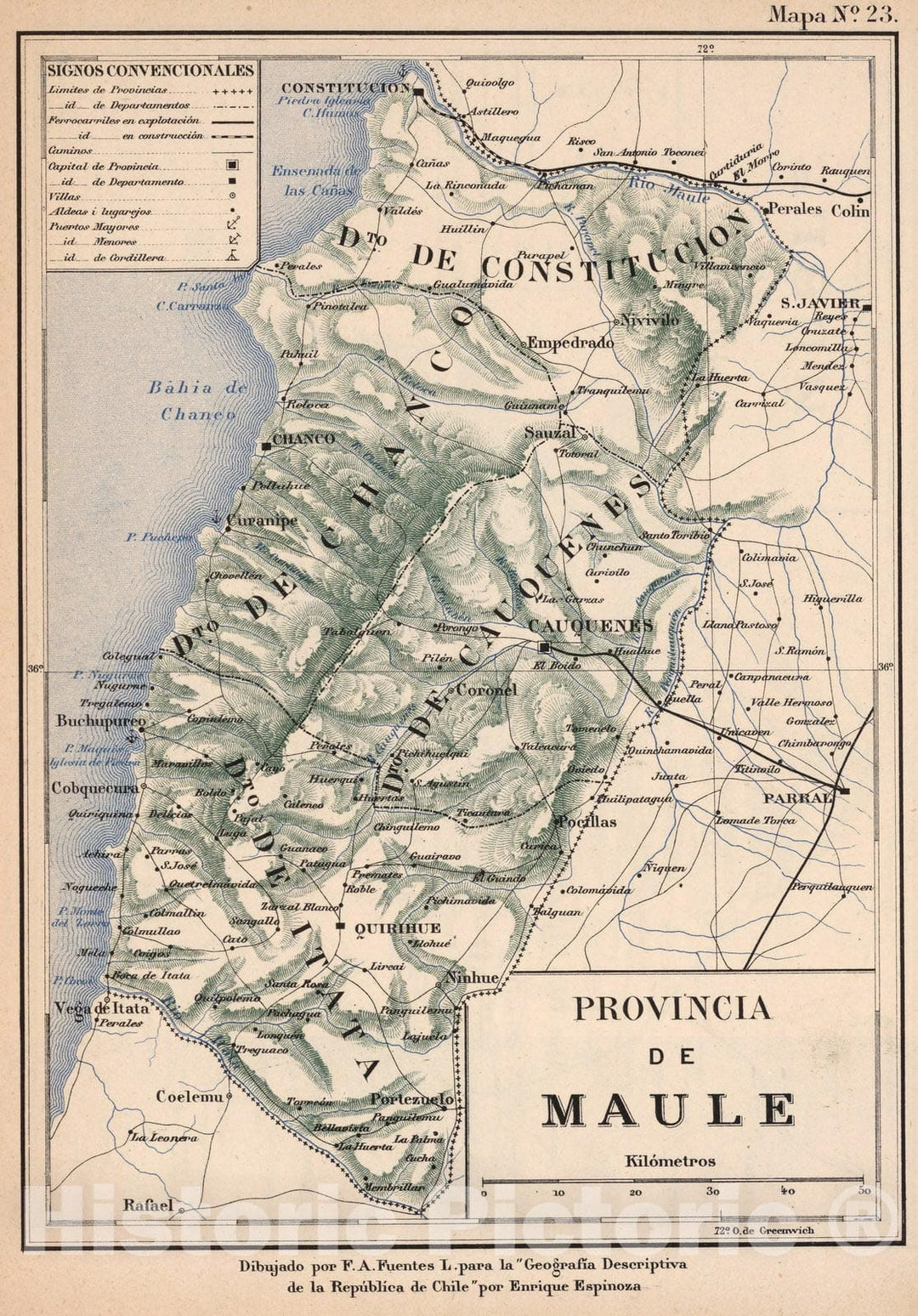 Historic Map : Chile, Mapa No. 23. Provincia de Maule, 1903 , Vintage Wall Art