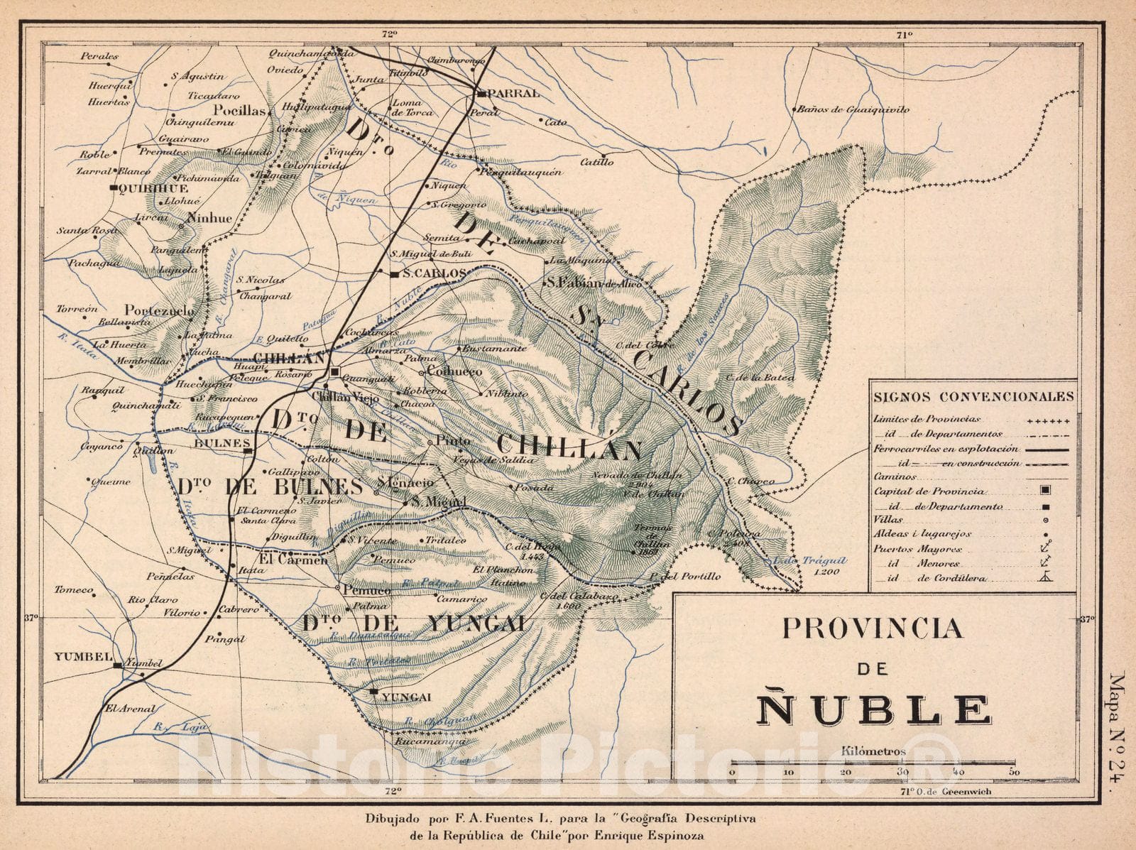 Historic Map : Chile, Mapa No. 24. Provincia de Nuble, 1903 , Vintage Wall Art